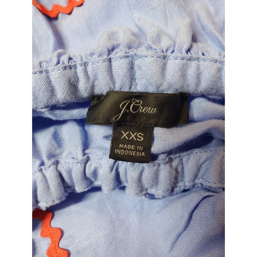 J. CREW Womens XXS One Shoulder Dress Blue Tiered Midi Linen Cotton Ric‎ Rac - Picture 5 of 9